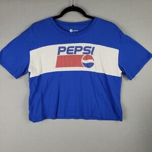 Pepsi Women's Size L Classic Logo Graphic Tee Blue Boxy Crop Baddie Alternative